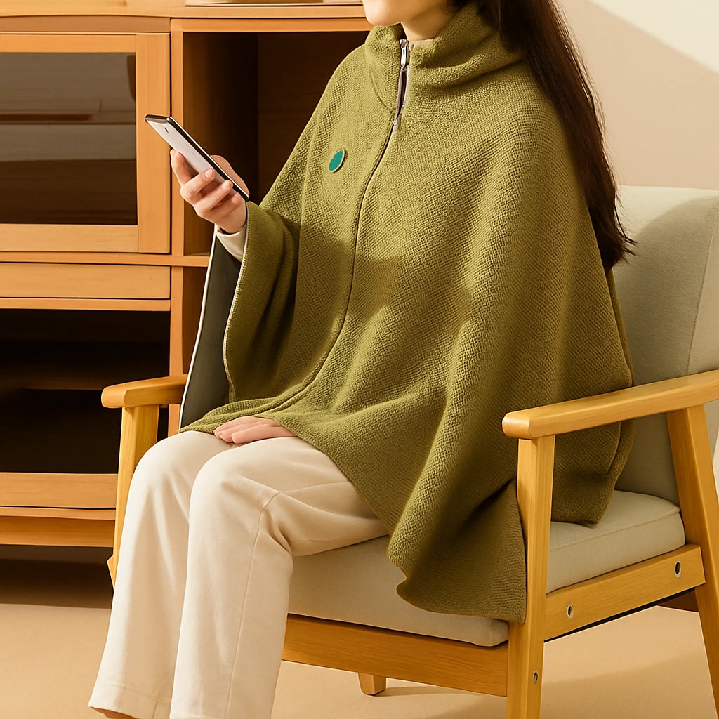 Wearable USB Heated Blanket Shawl with Three Heating Levels and 5000mAh Power Bank for Cozy Comfort Anywhere