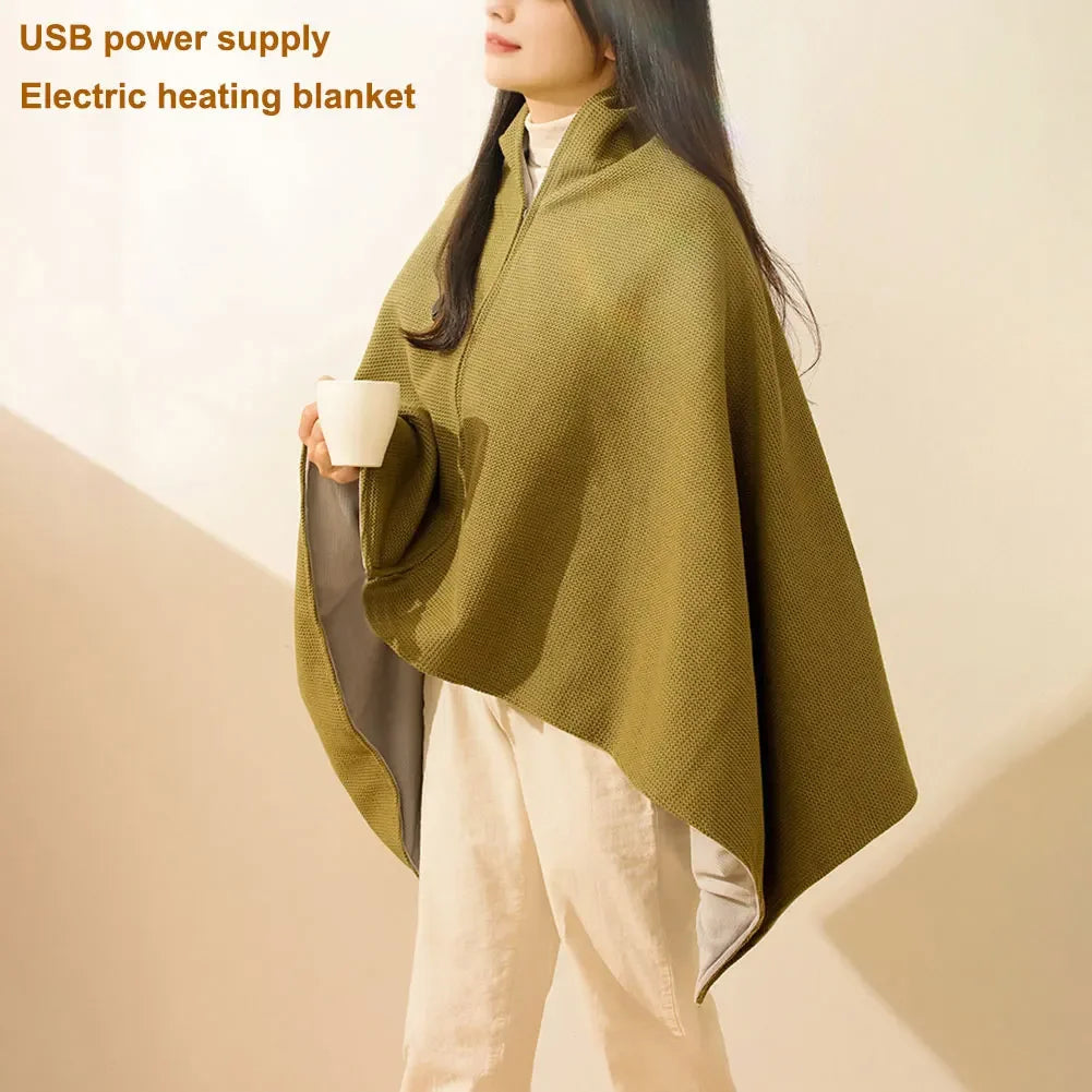 Wearable USB Heated Blanket Shawl with Three Heating Levels and 5000mAh Power Bank for Cozy Comfort Anywhere