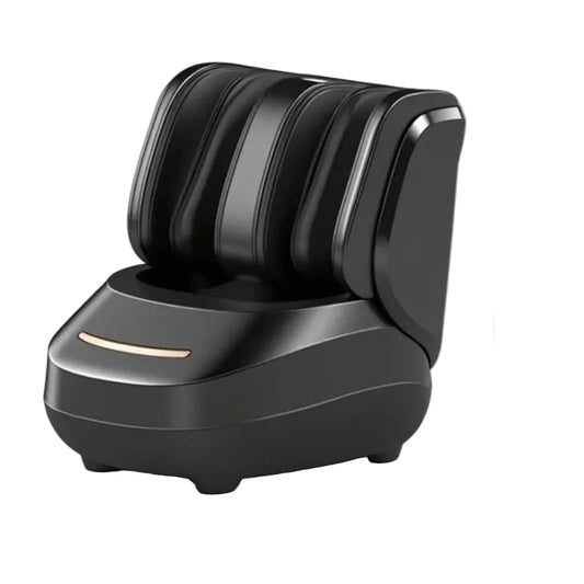 Black foot massager with dimensions on a gray background