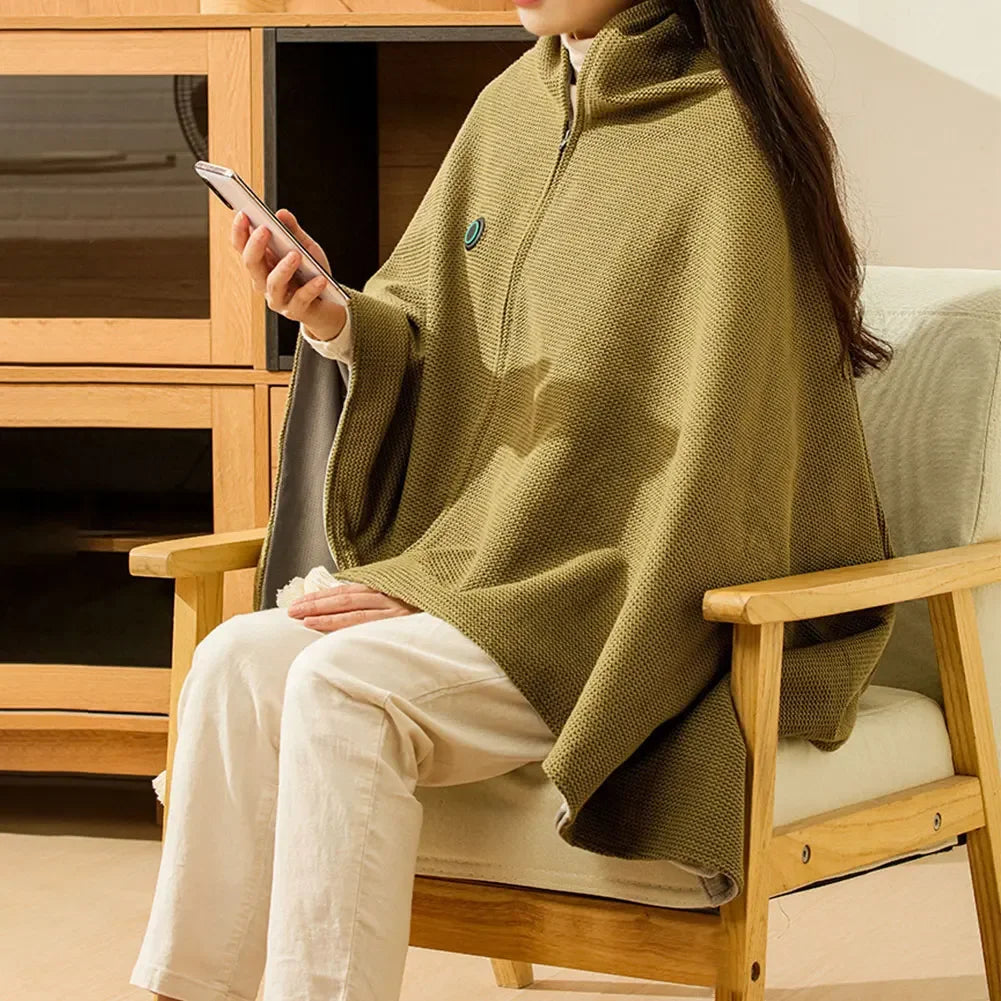 Wearable USB Heated Blanket Shawl with Three Heating Levels and 5000mAh Power Bank for Cozy Comfort Anywhere
